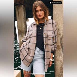 Z Supply Beige Plaid Shacket with Black Windowpane